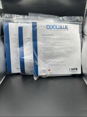 3 New Cool Blue Prosthetic Socks CB5HMXS2 Sz 1 2 Length 8-12 5Ply Sewn Hole Blu